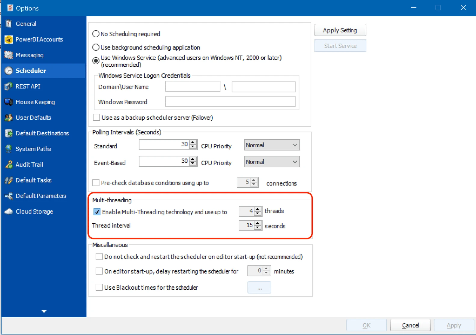 Configuración de subprocesos múltiples en PBRS